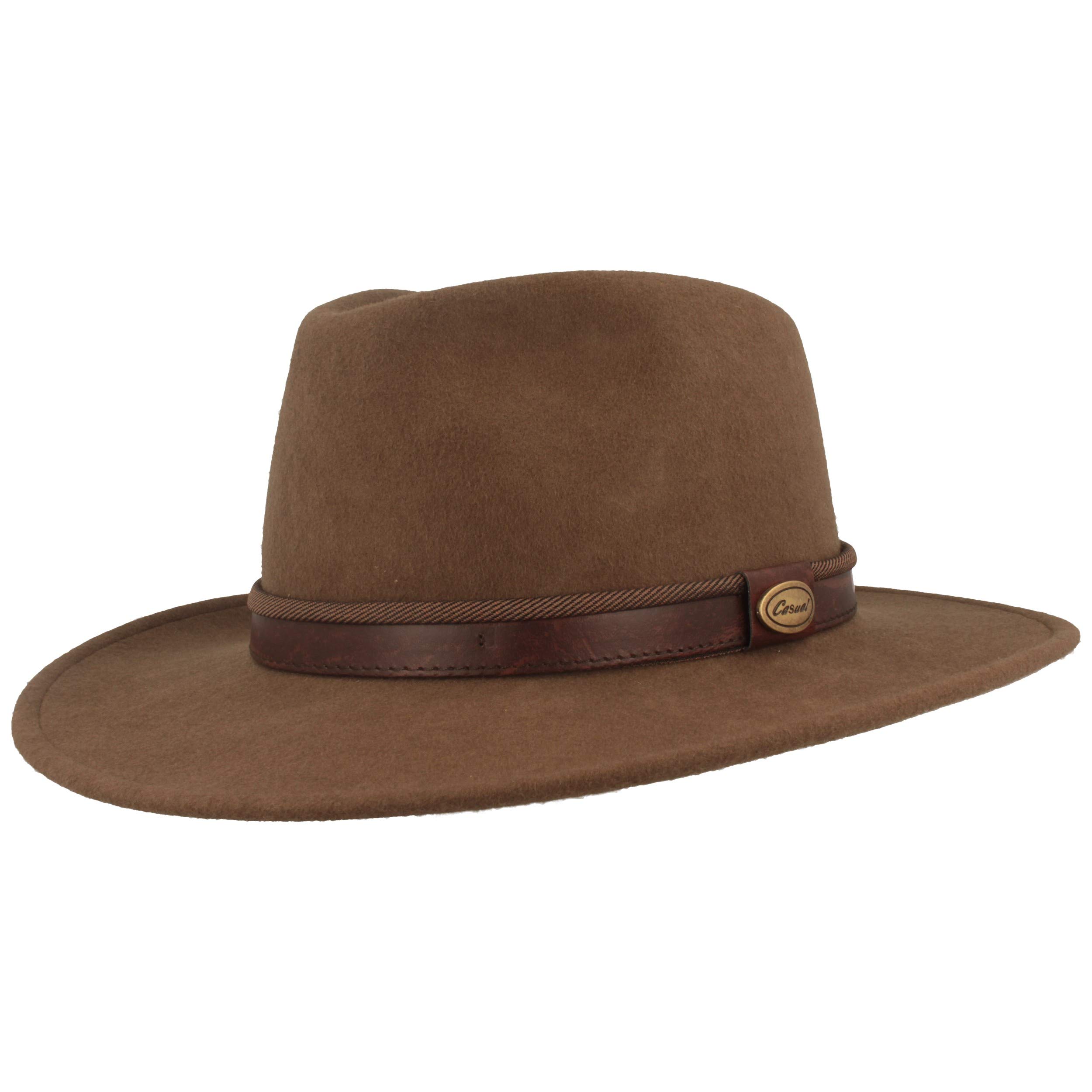 Hut Breiter Breiter Sombrero Fedora Enrollable Trekking 100% Lana de Fieltro, Impermeable y Flexible, Ribete de Piel Cuero, Unisex (Color y Talla Elegir)