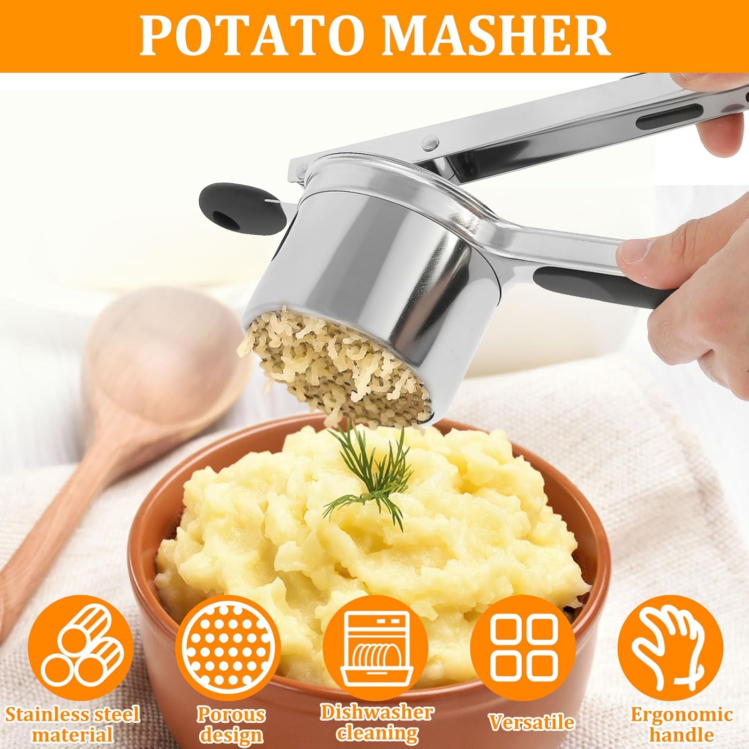 2 Pcs Nonslip Potato Press, Meat Tenderizer Tool with 4 Interchangeable Discs Ground Beef Chopper Tool, Potato Ricer Masher for Mashing Potatoes Kitchens