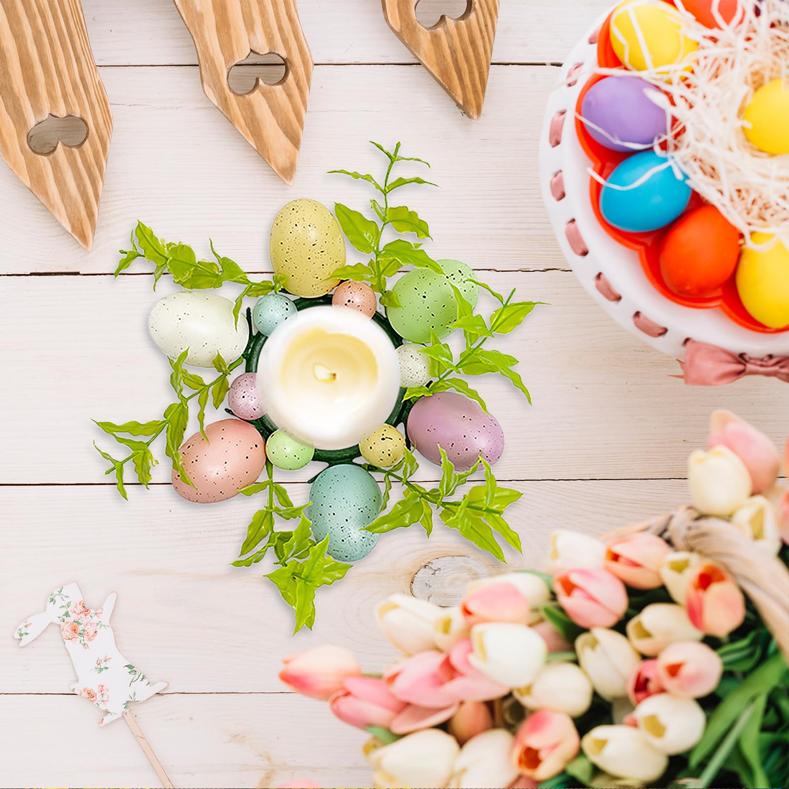 Bagmrteho Lot de 4 mini anneaux de bougies de Pâques, couronnes de fleurs pour centre de table, décoration de porte d'entrée (vert
