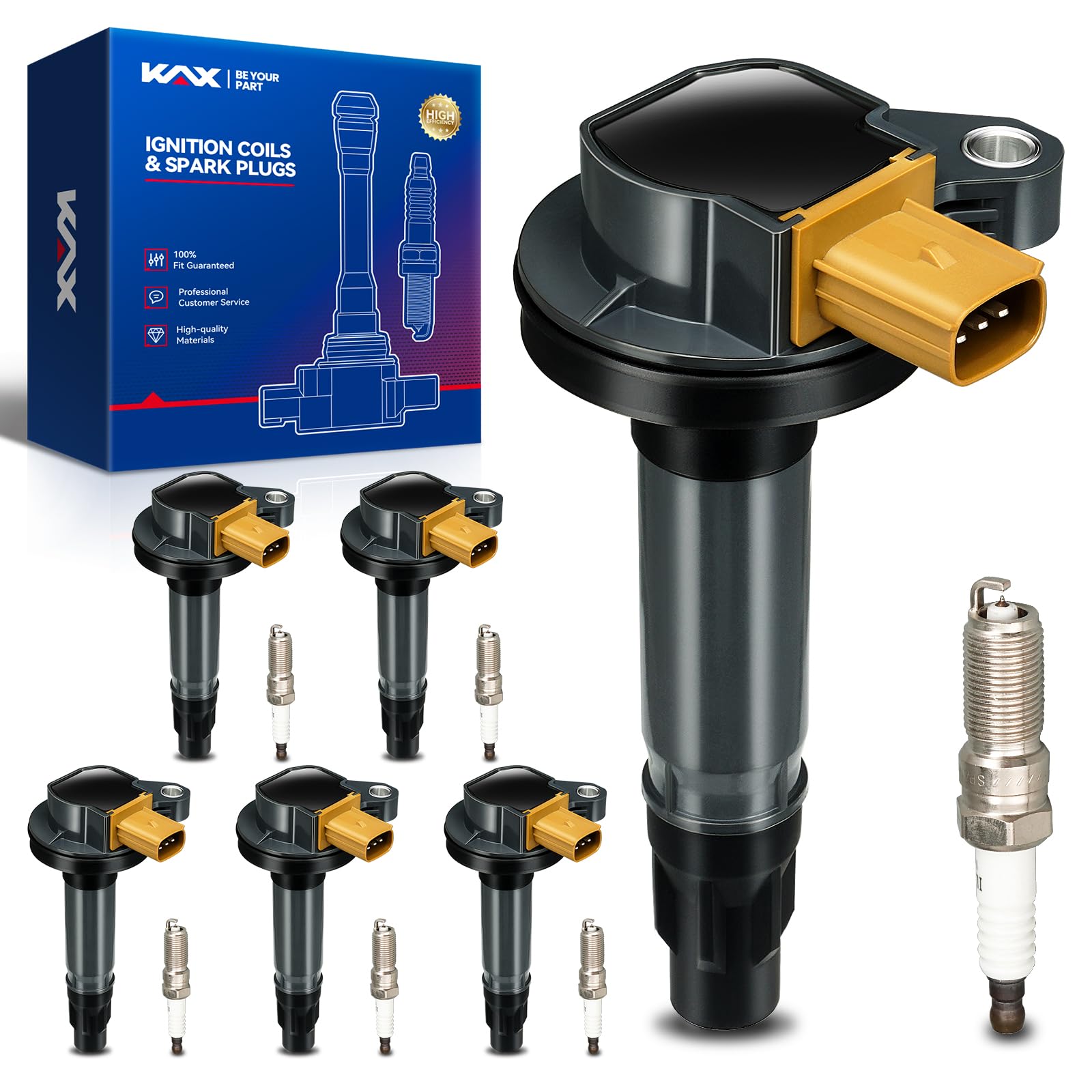 KAX 6-Pack Ignition Coils and Double Iridium Spark Plug Set for Ford F-150 2011-2016 3.5T, Explorer 2013-2019 3.5T, Expedition 2015-2017, Transit-250/