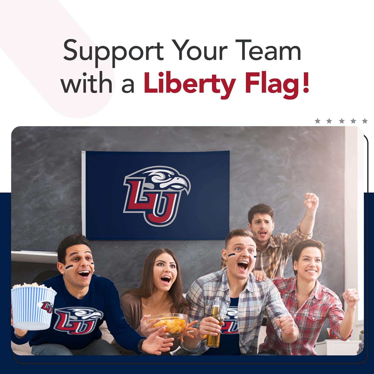 Liberty Flames College Sports Printed Flag - NCAA Licensed - Nylon - School Banner (Blue, Red) (3' x 5')