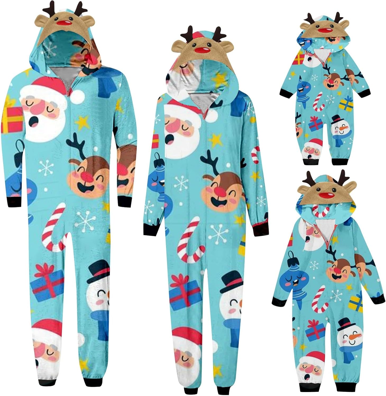 Pijamas de Navidad familiares a juego con forro polar para parejas, lindo reno árbol de Navidad, gráfico siamés con capucha