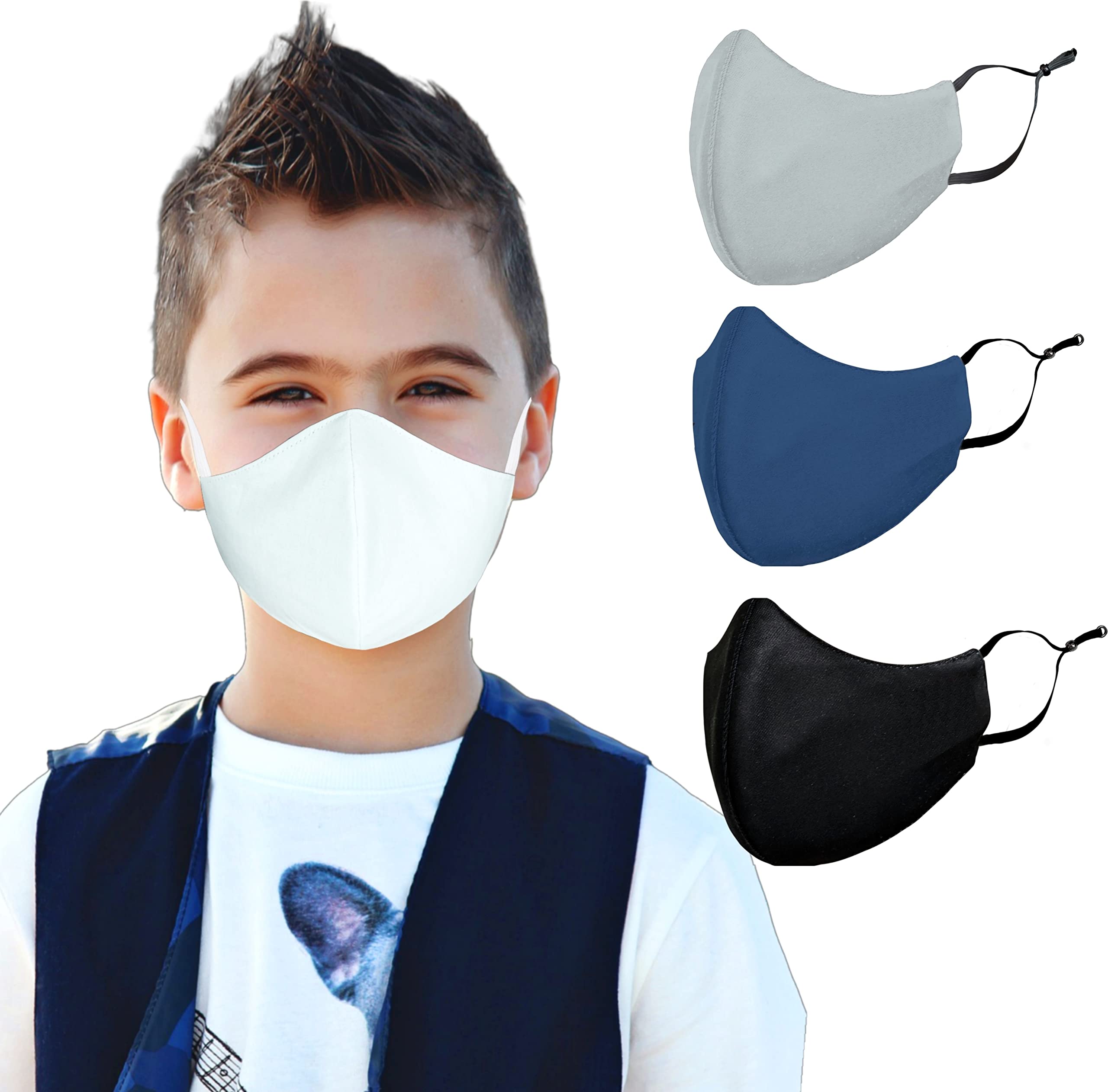 SUBHUSHA 3 Layer Cotton Plain kids Mask Combo Pack Reusable Washable Breathable Soft with Adjustable Ear loops For Boys Girls Mask