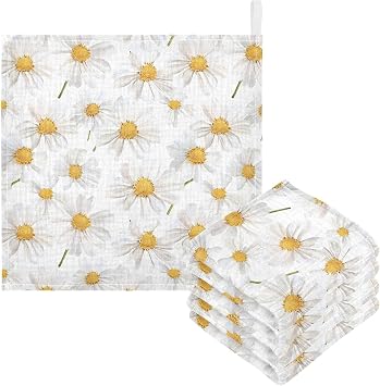 Bolaz Baby Gauze Towels for Kids Soft Handkerchief Newborn 100% Cotton White Daisy Cute Absorbent 12x12 Inch 3 Pack