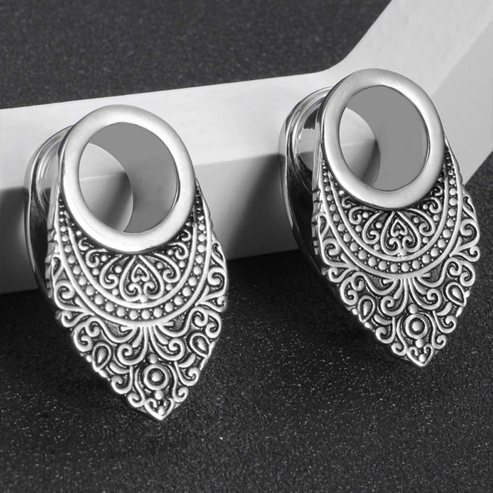 Daesar Ohr Tunnel 6-16MM Edelstahl, Ohr Plug Piercing Rund mit Vintage Filigran Motiv Ohrringe Tunnel Expander Set