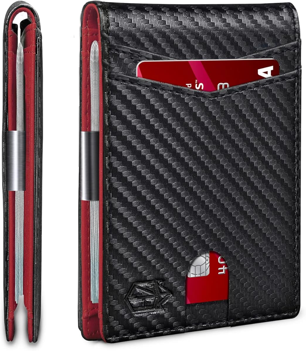 Zitahli Slim Wallet for Men Gifts 12 Card Slots ID Window With Money Clip Minimalist RFID Front Pocket Bifold Leather Small Thin Gift Box Dad Birthday Christmas Regalos Hombres