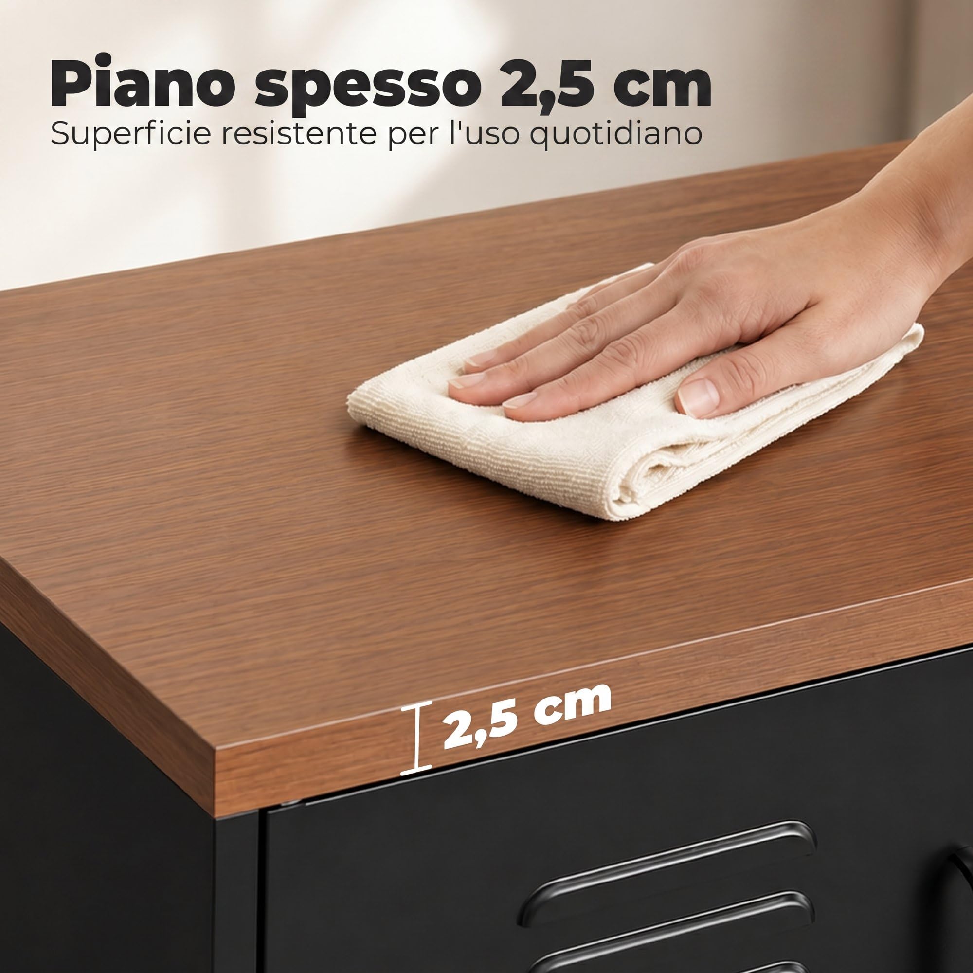 HOMCOM Credenza Cucina in Acciaio 80x40x80cm Nero e Marrone Effetto Legno