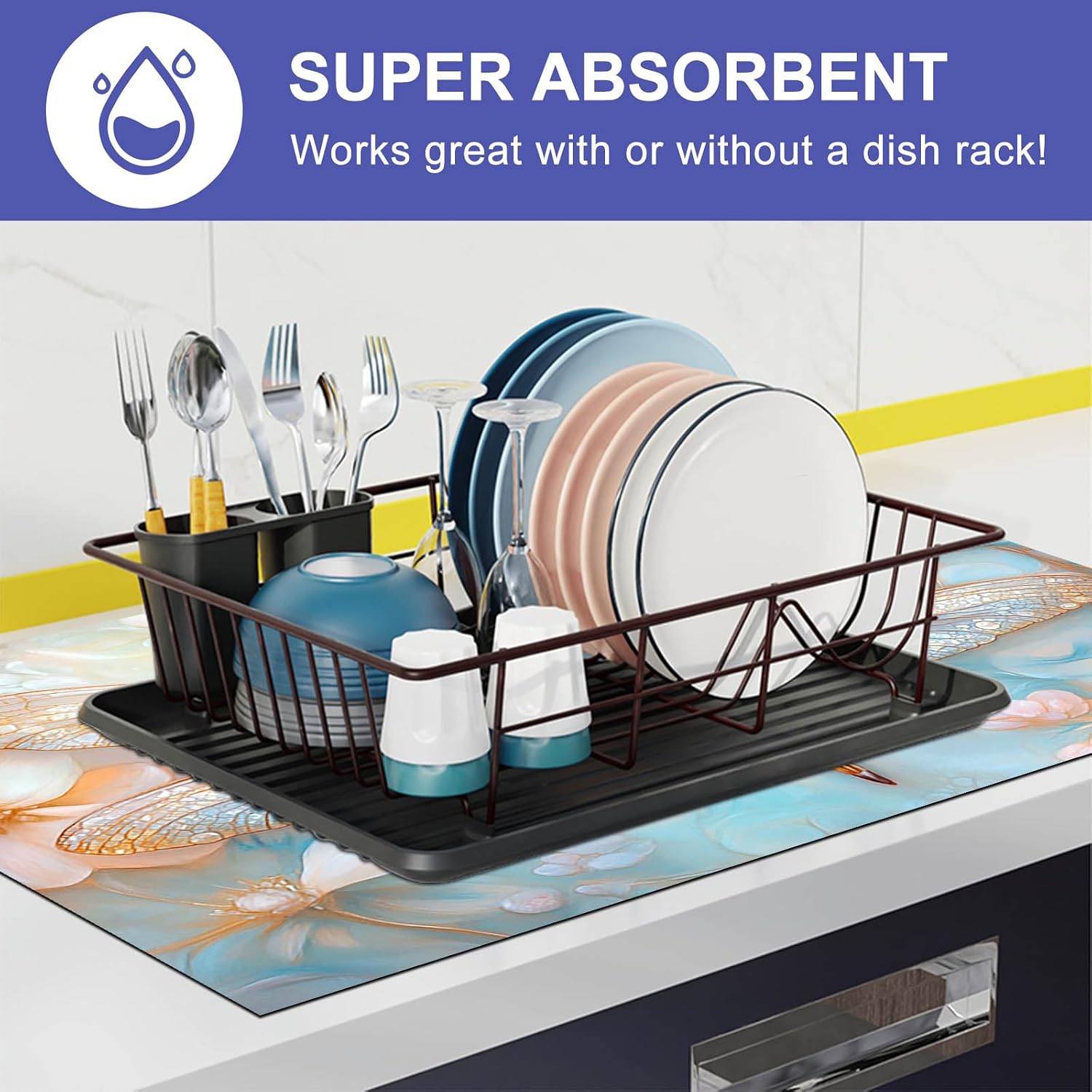 HOMETITUTE Dragonfly Stove Top Covers for Electric 28x20 Inch Glass Stovetop Decorator Mat Heat Resistant Non Slip Electric Stove Cover Protector Decorative Kitchen Mat for Countertops and Sinks