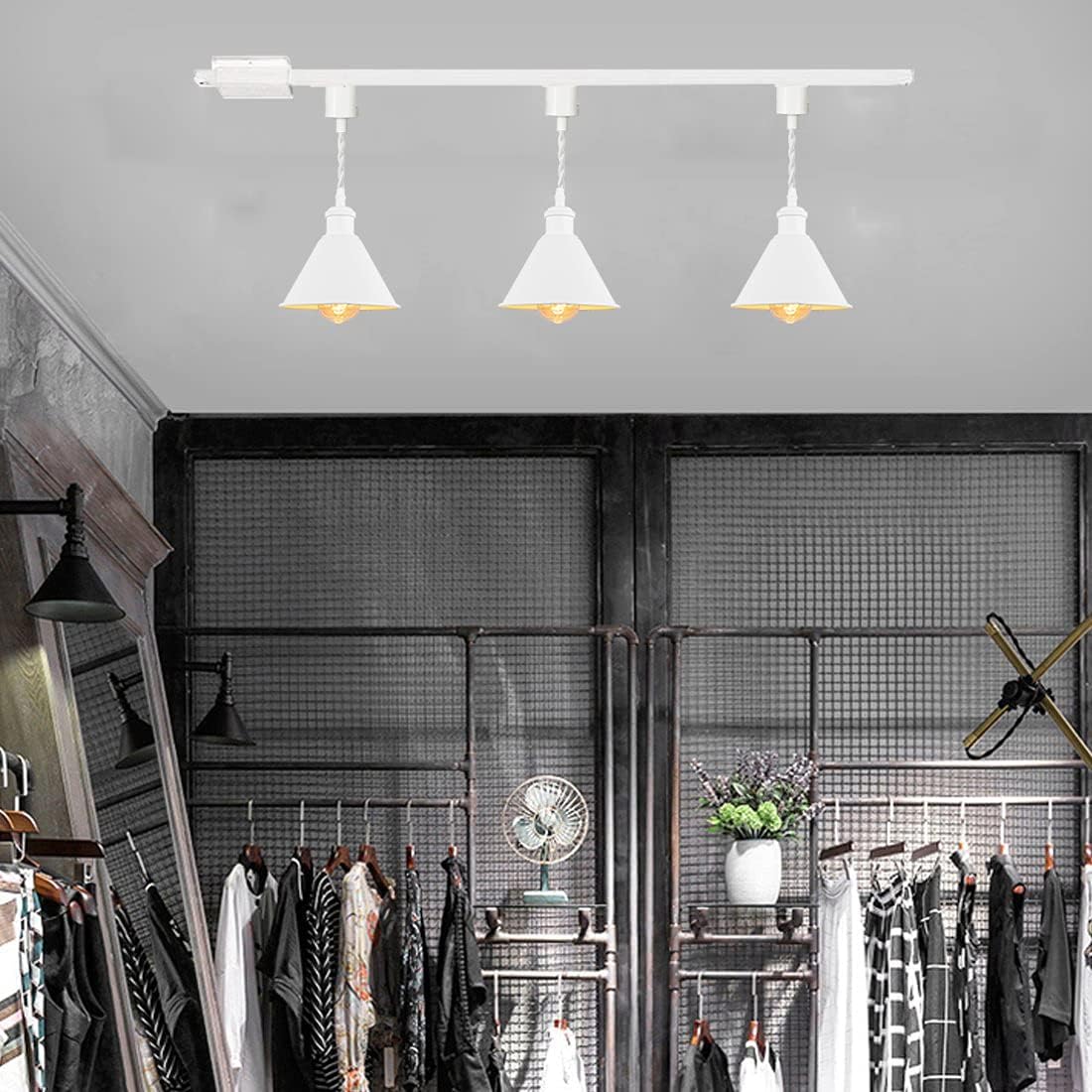 Modern Design White Metal Pendant Track Lighting White E26 Base 3.9 inches White Twisted Cord Single Circuit H Track Light Fixture for Loft Hallway Bar Bulb and Track Not Included