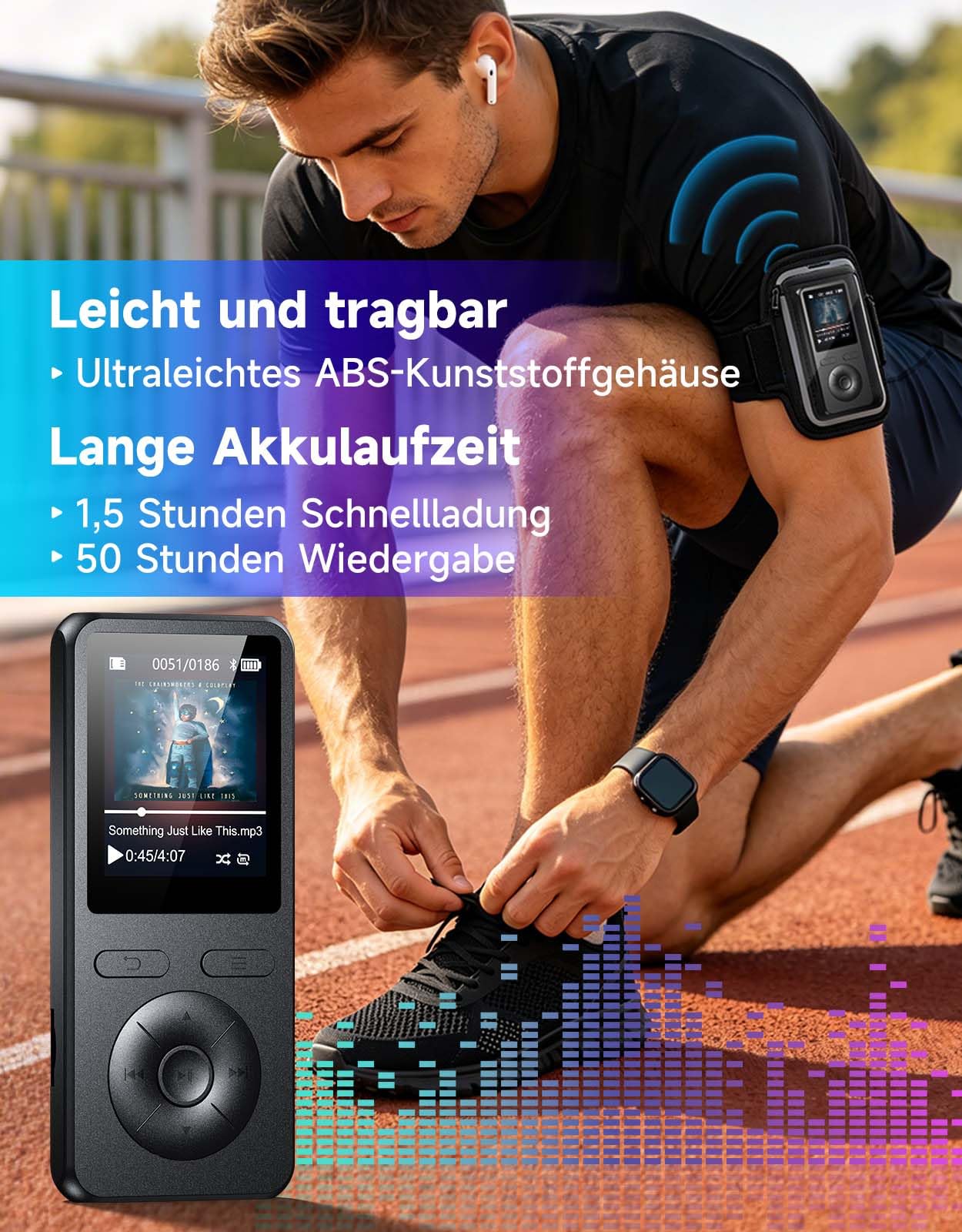 64GB MP3 Player Bluetooth 5.3,mit Lautsprecher,physische Tasten,Ultraleicht