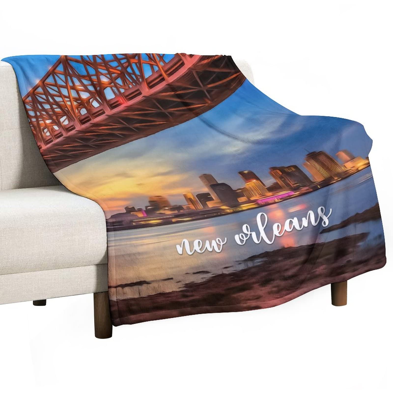 Plaid en polaire réversible motif paysage urbain haute densité