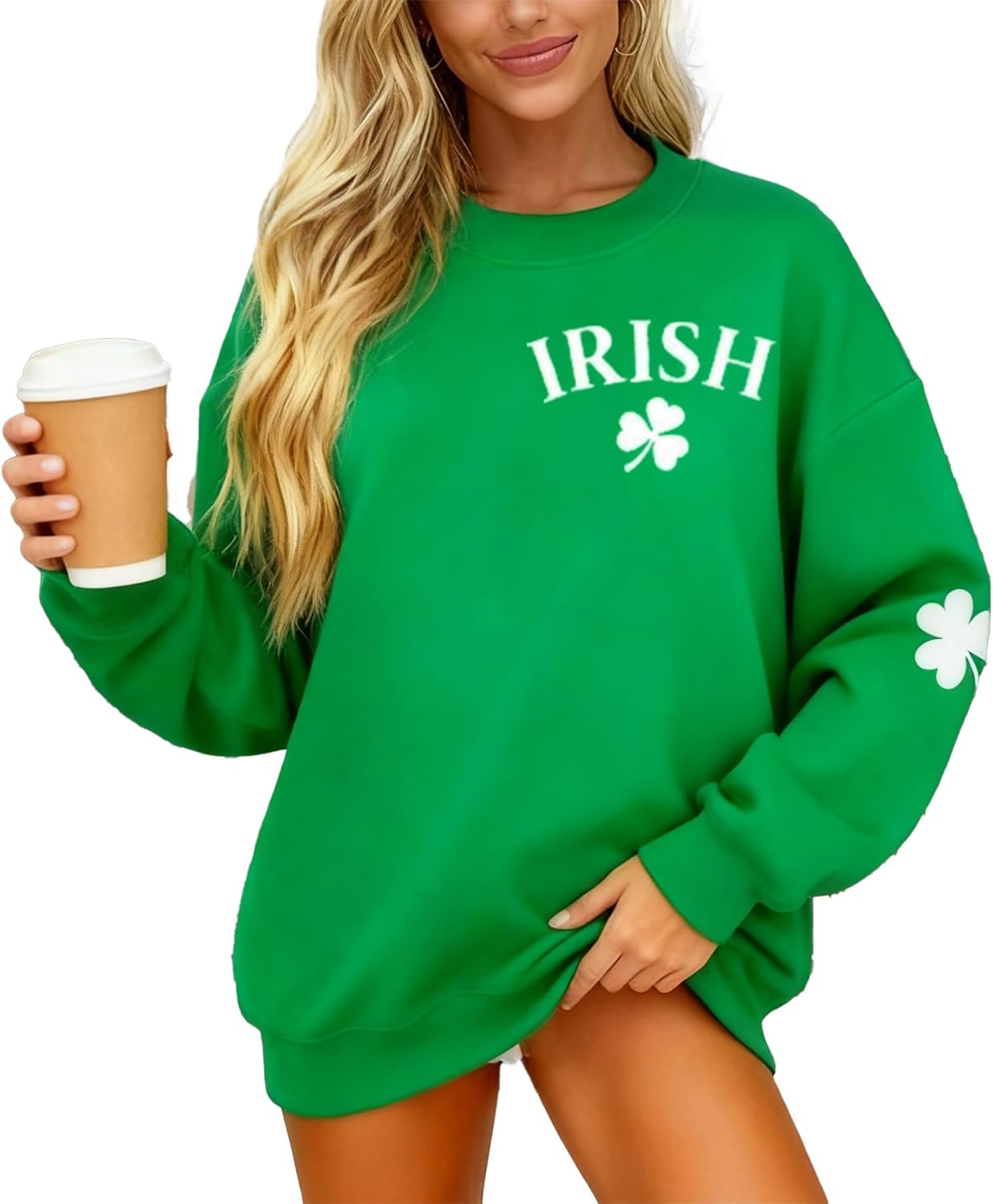 Susongeth St. Patrick's Day Sweatshirt for Women Irish Shamrock Pullover Shirts Tops Raglan Sleeve Lucky Leaf Clover Shirt - Image 5