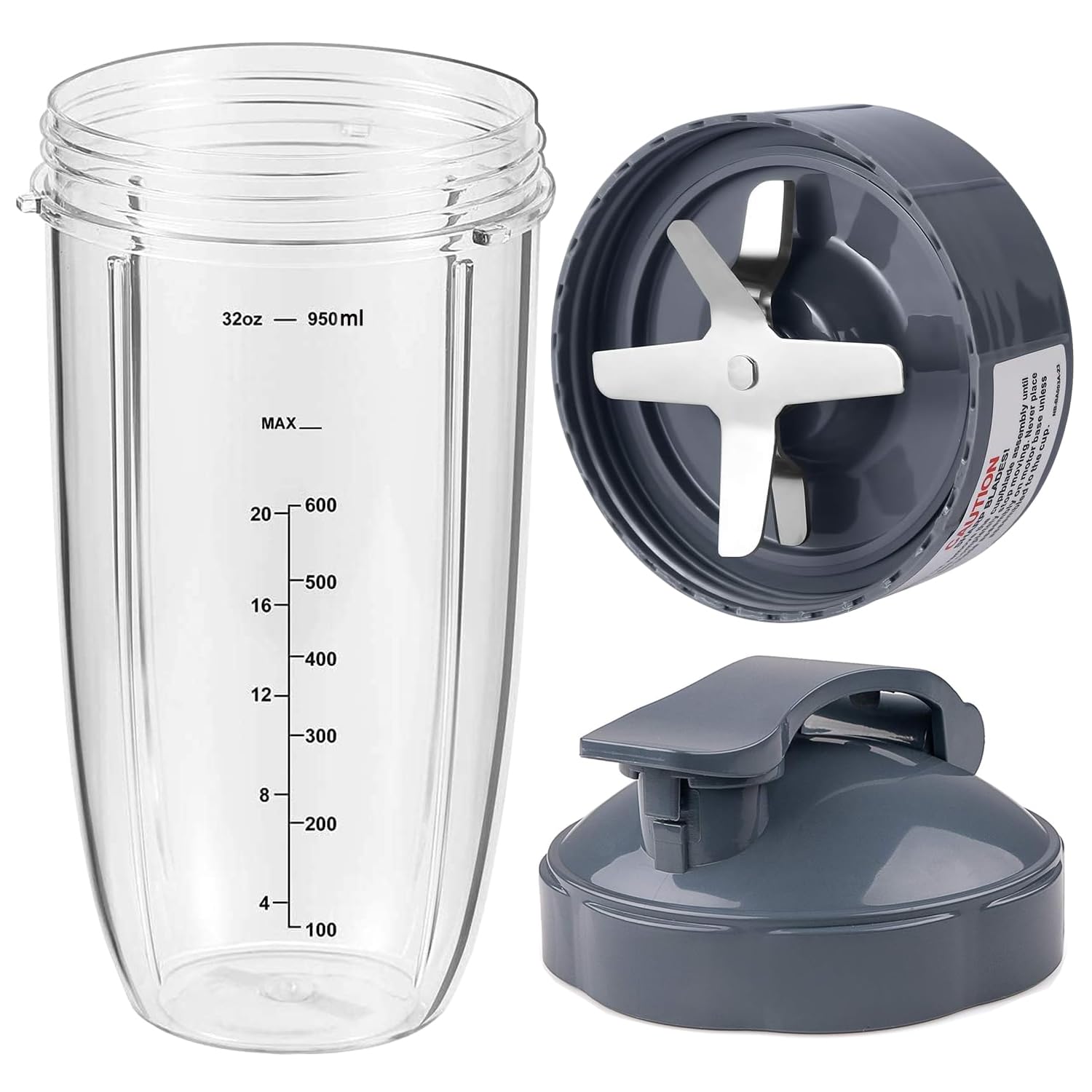 Piezas de Repuesto Compatible con Nutribullet Batidora 600W / Pro 900 Watt Series, Extractor Cuchilla, Vasos de 32oz con Tapa Abatible para Nutribullet Batidora Blender Blade Accesorios