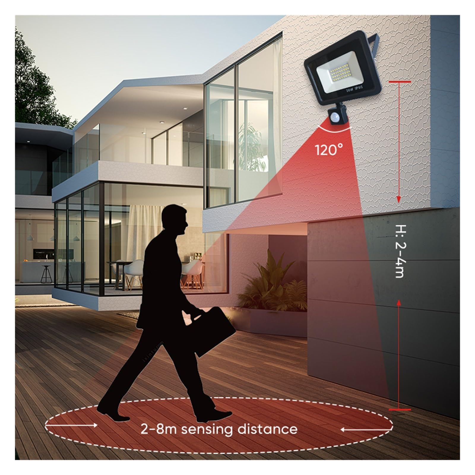 Focos exteriores, Reflector LED Con Sensor De Movimiento RIP IP66, Impermeable For Exteriores, 50W, 100W, Foco For Paisaje Jardín, Luz Pared For Puerta Enlace(2700-3500K,Black 100W)
