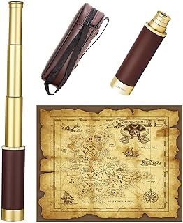 Retro Pirate Telescope Zoomable with Treasure Map 25x30 Spyglass Portable Collapsible Handheld Telescope Vintage Monocular for Kids & Survival Gear