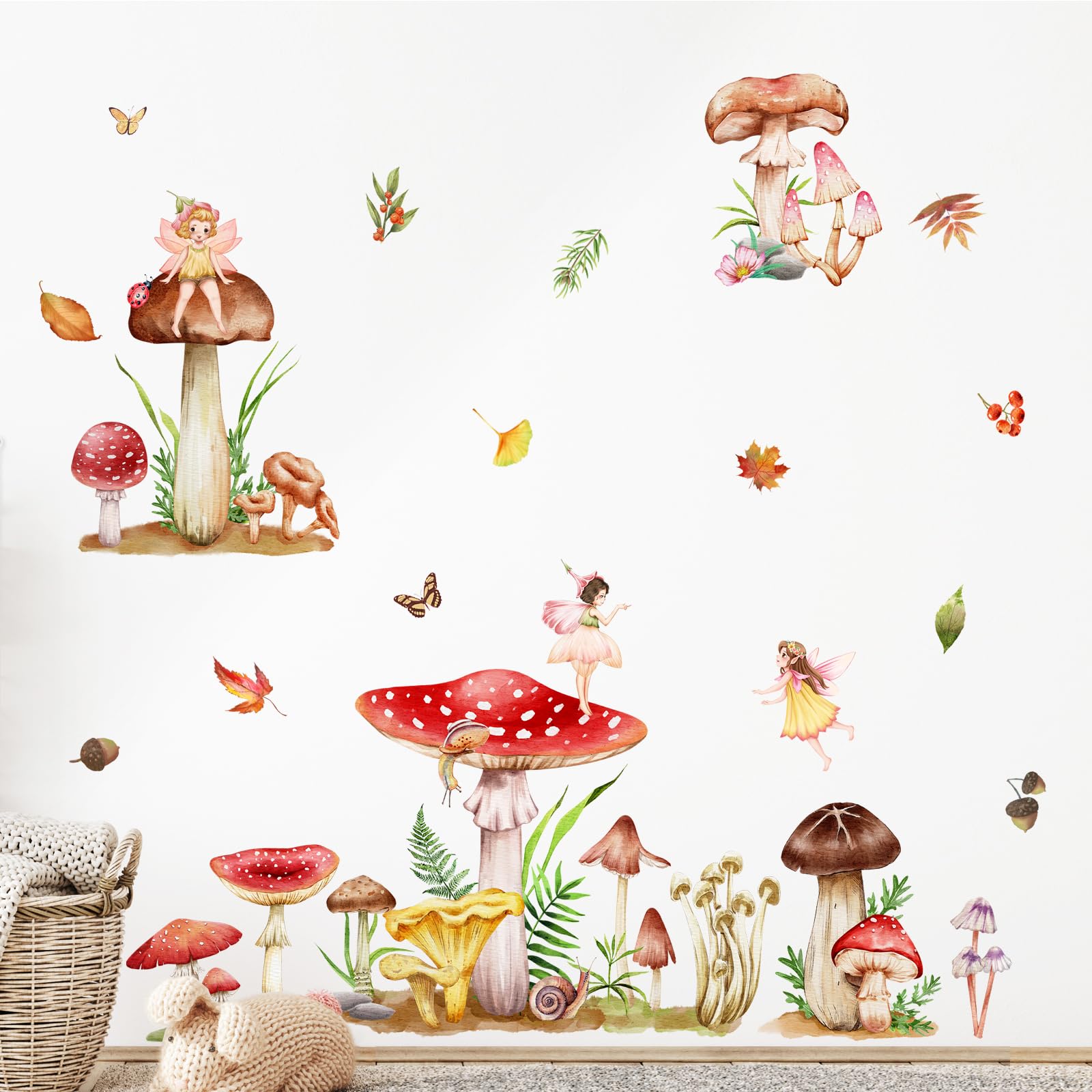 Supzone Wandtattoo Waldpilz Fee Wandaufkleber Schmetterling Mädchen Elfen Wandsticker für Mädchen Baby Kinderzimmer Kinder Schlafzimmer Wohnzimmer Badezimmer