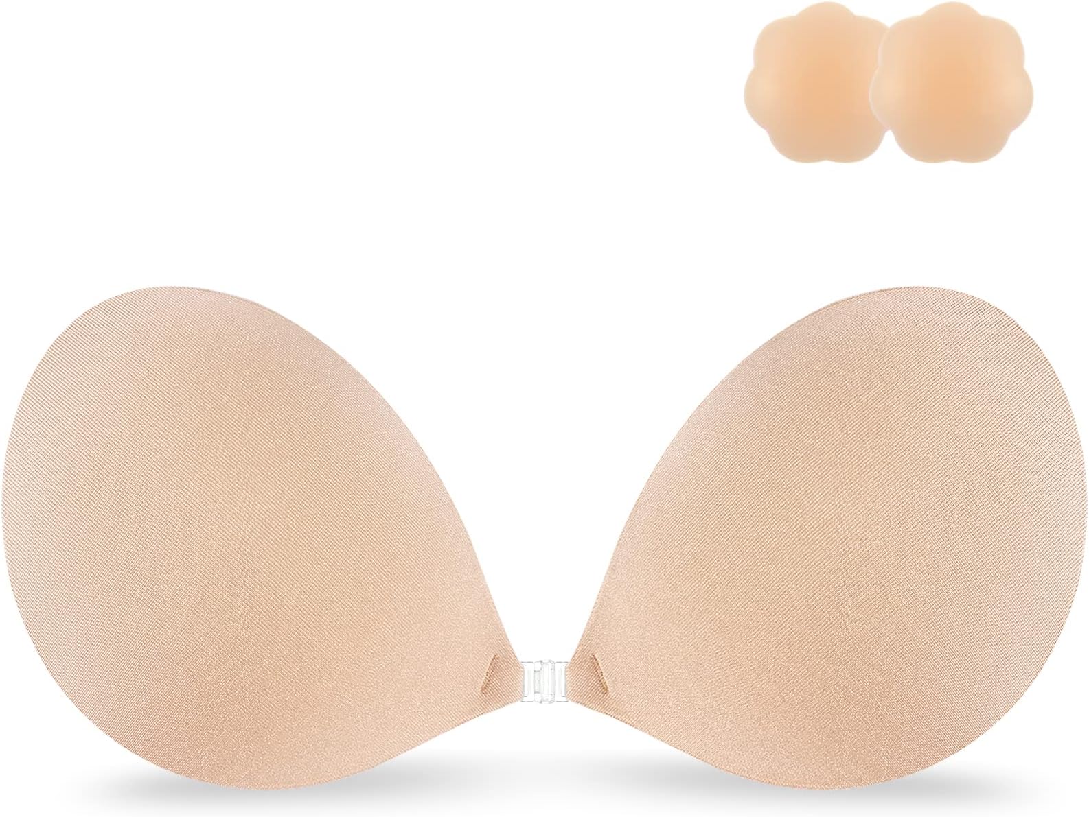 Niidor Adhesive Bra Strapless Sticky Invisible Push-up Silicone Bra for Backless Dress with Nipple Cover Nude, nude, B