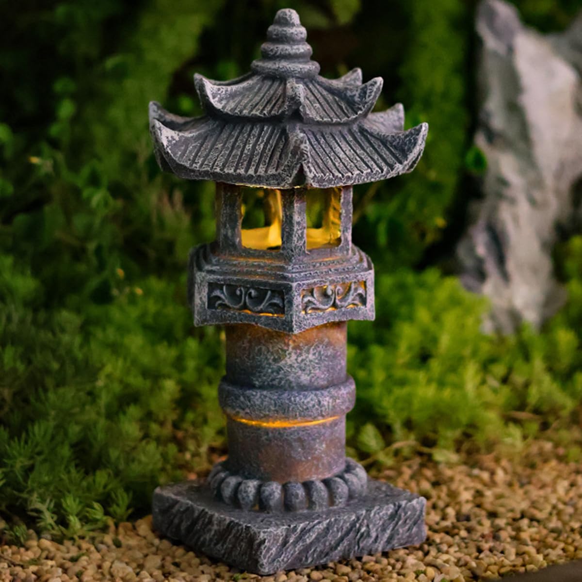 Chinese lawn pagoda ornament Solar Powered Pagoda Statue Outdoor Garden Ornament with Solar Garden Lights for Balcony and Courtyard Decor