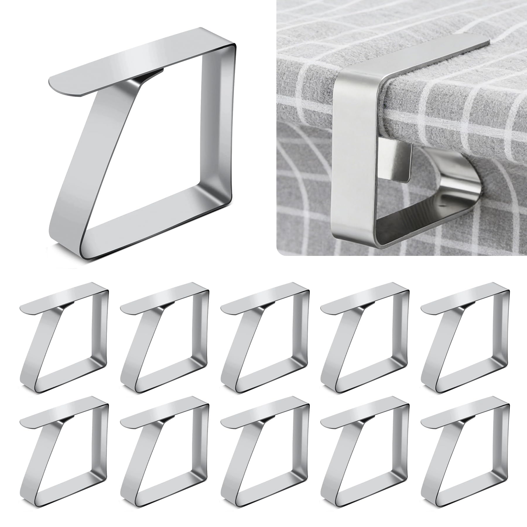 16 Pezzi Clip per Tovaglia in Acciaio Inox, Molle Fermatovaglia Antiscivolo per Tavoli Fino a 3cm, Ganci Grandi per Tavola da Esterno, Giardino, Ristorante e Picnic, Argento