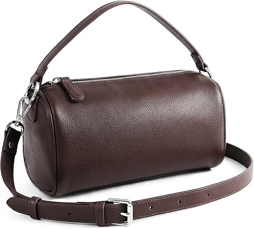 Prite Leather Crossbody Bag for Women Minimalist Cylinder Shoulder Bag with Adjustable Strap Soft Barrel Purse