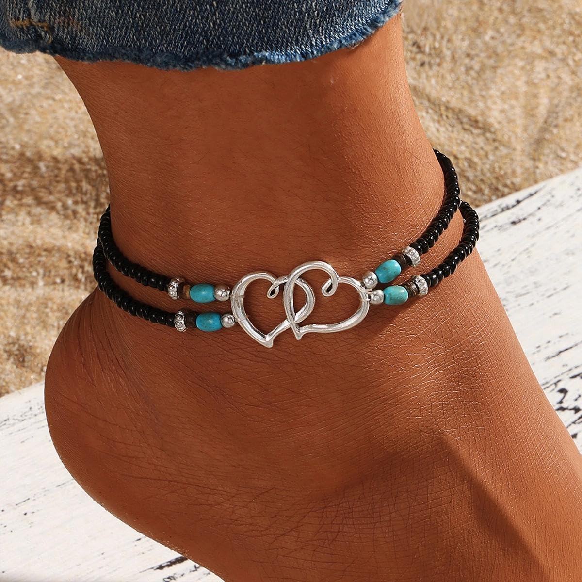 Bohemian Beach Anklet, Rice Beads Beaded Versatile Double-Layer, Foot Ornaments For Women