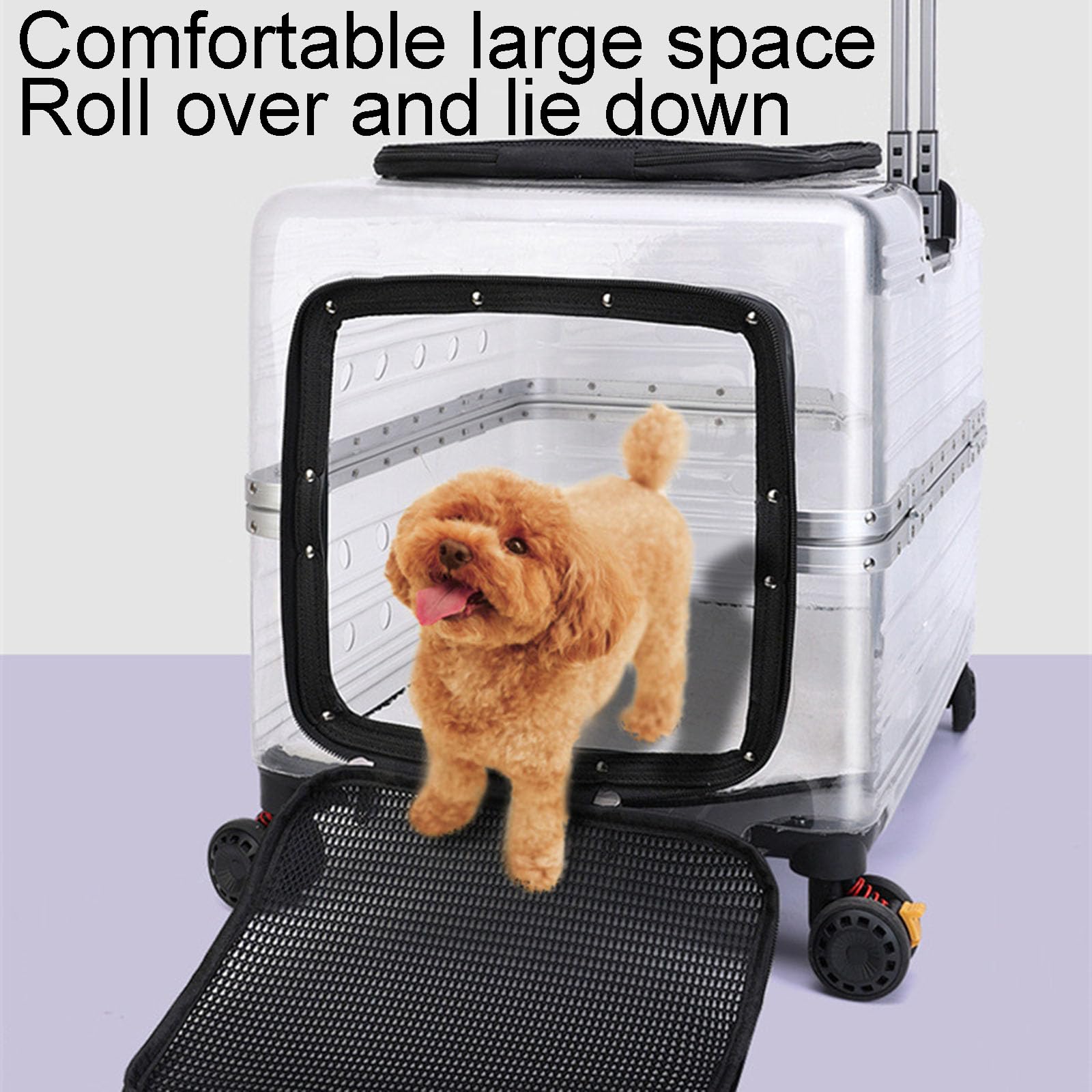 Custodia da viaggio trasparente per animali domestici, con ruote girevoli silenziose e manico regolabile, materiale resistente, adatta per cani e gatti