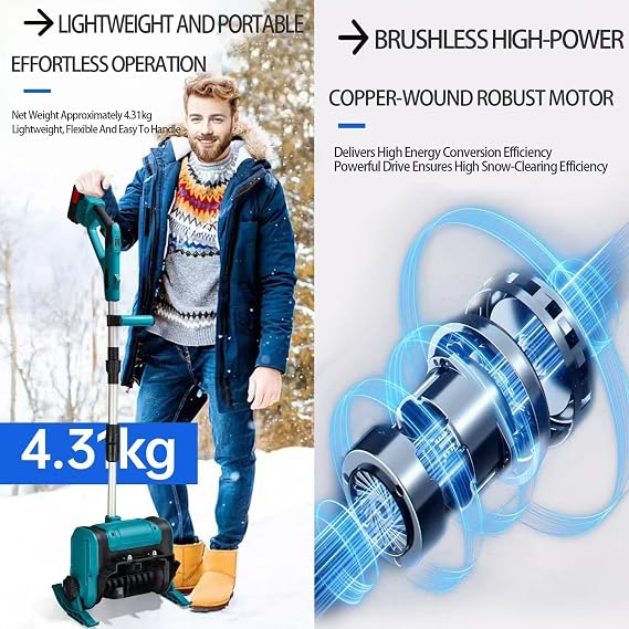 Cordless Snow Shovel, Snow Removal Machine with 2X 2000Mah Batterie, Foldable Electric Snow Blower with Digital Display & Telescopic Pole, Clearing Width 25Cm, for School Roads Drive blue 2 batteries