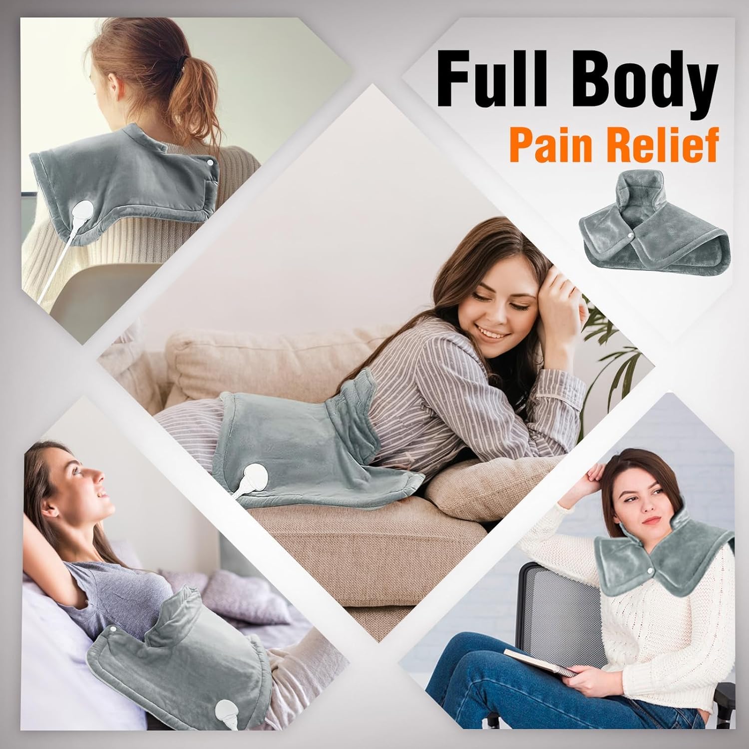 Heating Pad for Neck and Shoulders and Back, Valentines Day Gifts for Him Women Men Mom Wife, Heat Pad for Back, Multi Heat Settings, Timers Auto-Off, Large Neck Pad, Local Warehouse (White)