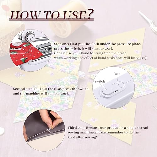 Miniatura 5 de 61 piezas máquina de coser a mano, mini máquina de coser de mano eléctrica práctica máquina de coser de mano única con hilos de coser herramientas