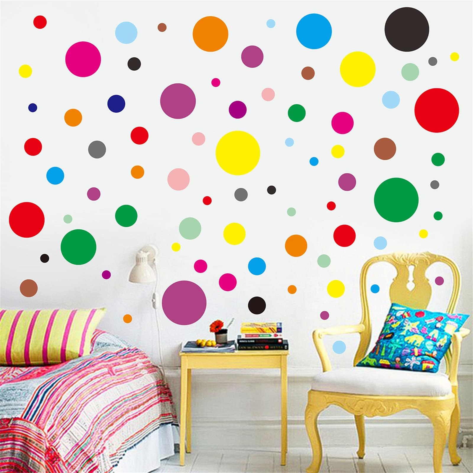 KiddaleMendom Polka Dots Wall Decals(120 Count), Peel & Stick Removable Primary Colors Vinyl Circle Wall Stickers for Classrooms Offices Home Decoration