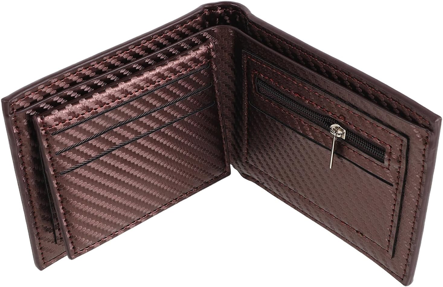 Carbon Fiber Theft-Proof Wallet for Men with RFID Blocking, Multi-Slot Card Holder and Coin Pocket, Brown Pu Leather Bifold Wallet Suitable for Business and Travel