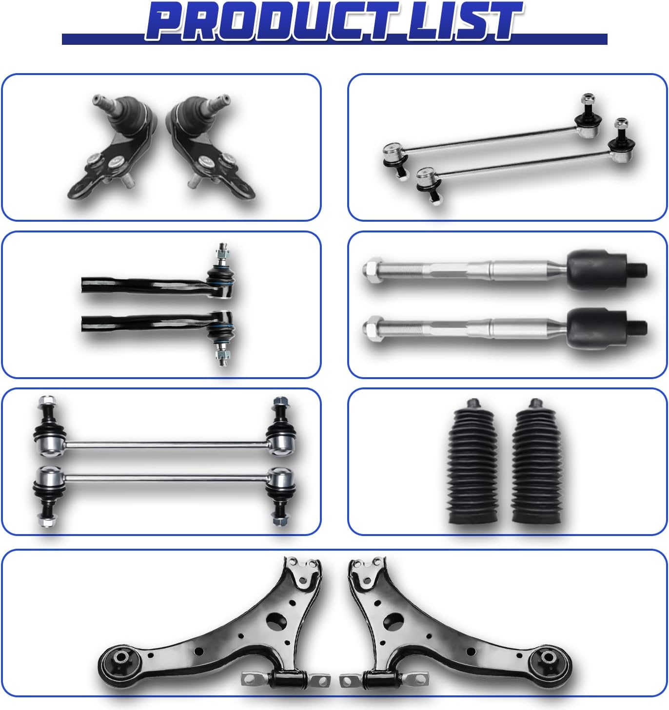 Control Arm, 14Pcs Front Lower Ball Joint Suspension Kit Sway Bar Tie Rod Ends Boot Compatible With 2007-2011 Toyota Camry
