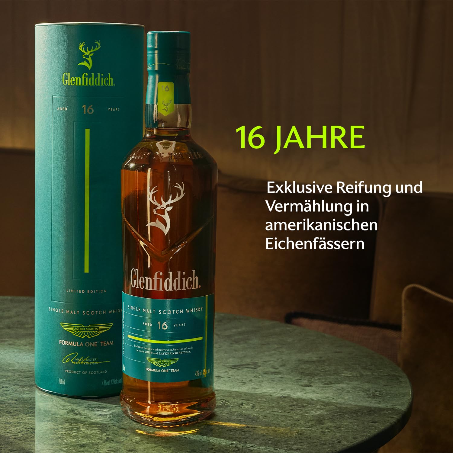 GLENFIDDICH Single Malt Scotch Whisky 16 Jahre, 70 cl – Limited Edition | Vollmundig & komplex | Gereift in amerikanischen Eichenfässern | Aston Martin F1® Partnerschaft | 43% vol
