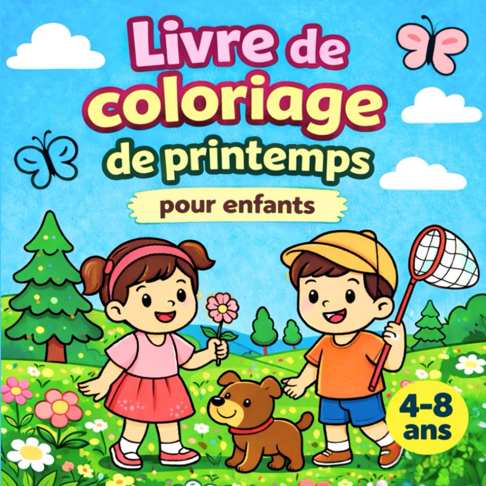 Livre de coloriage de printemps pour enfants 4–8 ans: Fleurs, animaux et scènes de printemps | Coloriages amusants et faciles pour filles et garçons