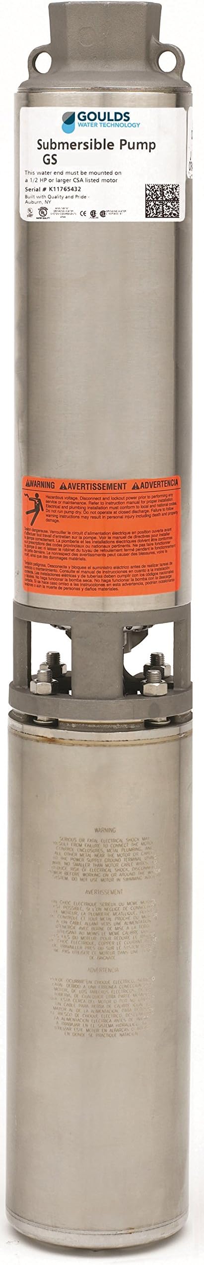 Pompe De Puits Submersible Goulds 10HS05422C - 1/2 HP, 230V, 2 Fils, Débit 10 GPM, Pour Eau Claire