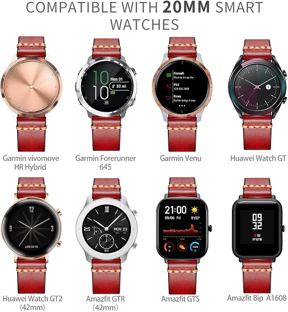 Miniatura 3 de Bandas de cuero para reloj inteligente compatible con Samsung Galaxy Watch 1.654inActiveWatch 3 1.614in, Huawei Watch GTGT2 1.654in, Amazfit GTSBip