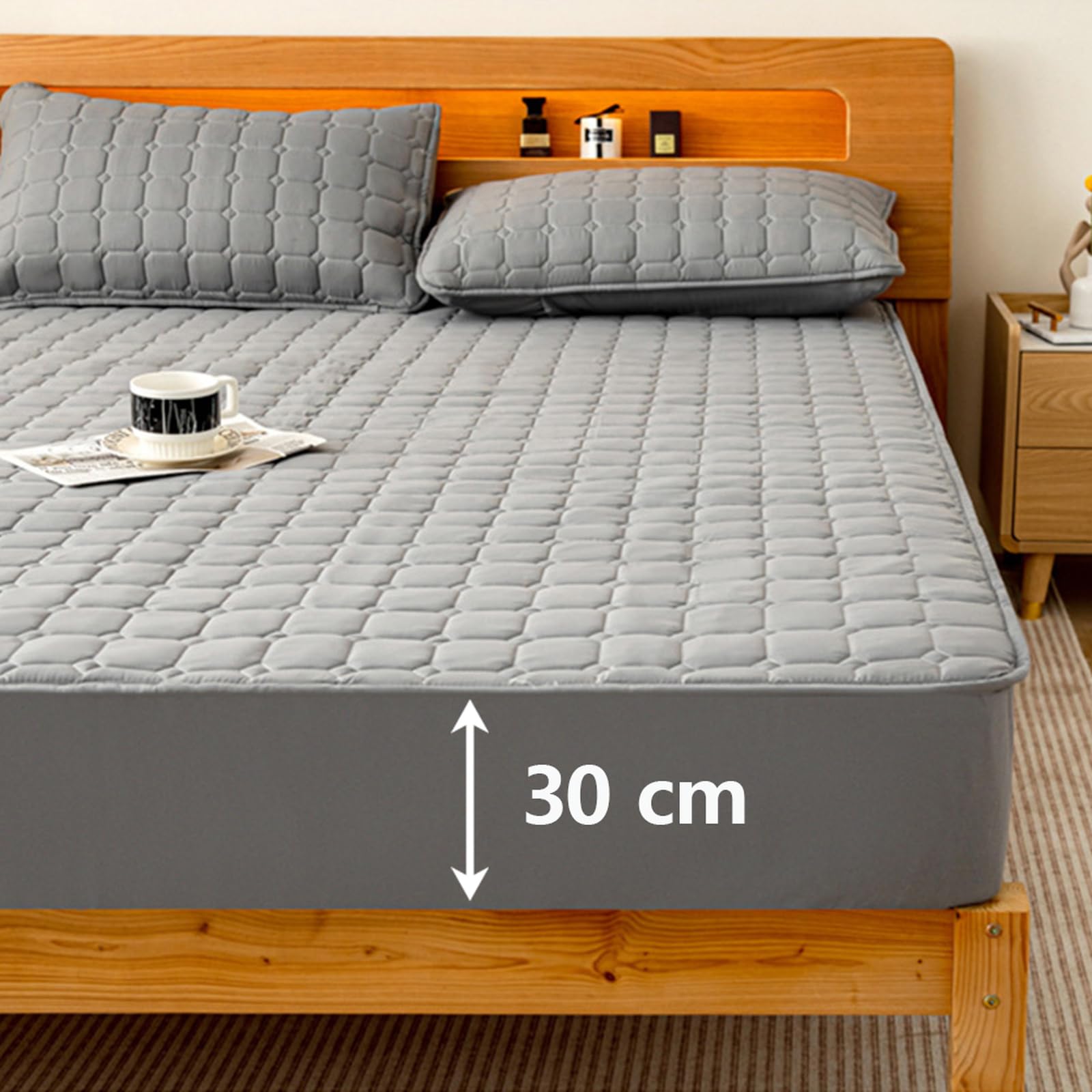Wodoodporny ochraniacz na materac 120 x 200 cm – ciemnoszary, oddychający, zmywalny pokrowiec pasuje do materacy o głębokości do 30 cm, najlepsza ochrona materaca przed alergiami i zalaniem