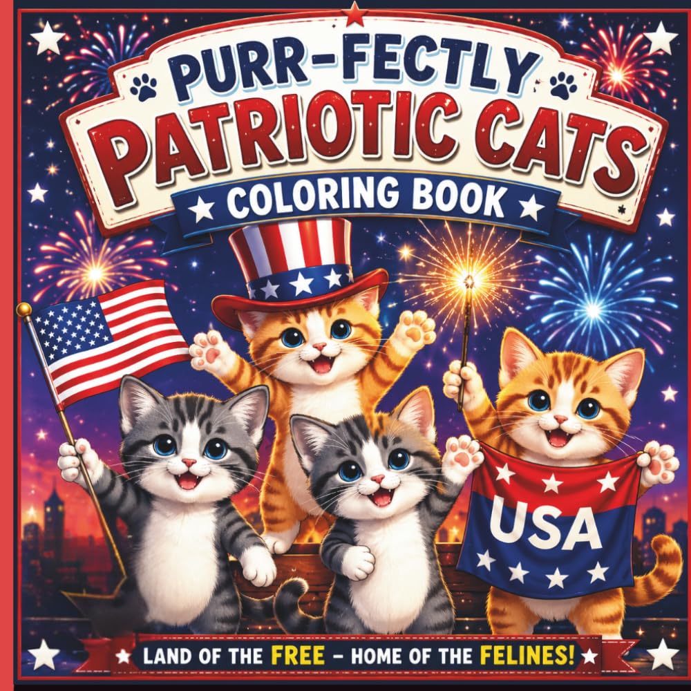 Purr-fectly Patriotic: Land of the Felines: A 4th of July Cat Coloring Adventure Celebrating Freedom, Fur, and Fireworks!