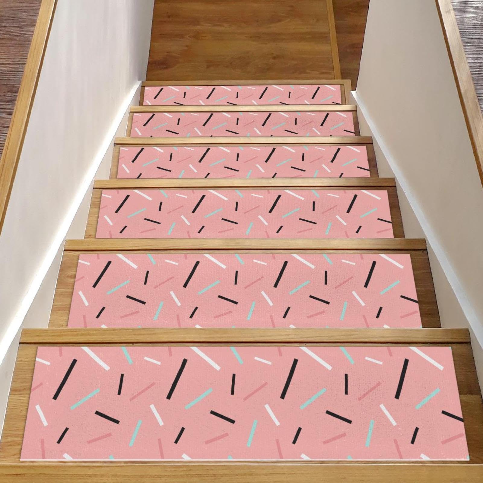 Tapetes de seguridad con patrón de línea rosa para escaleras de madera y pasillos interiores