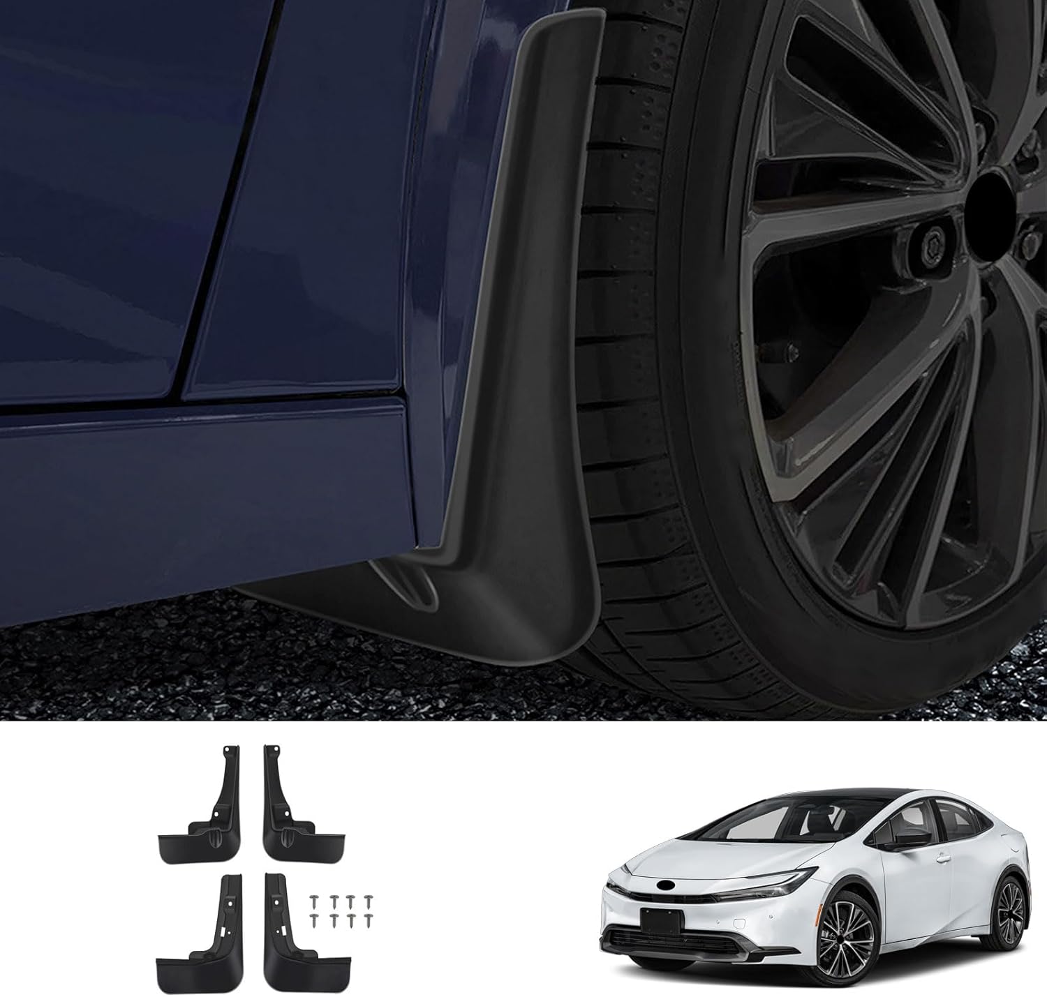 Mud Flaps Splash Guards Compatible with Toyota Prius 2023 2024 2025 2026, Front & Rear 4PC Mudguard Set, No Drill Flexible TPR Material, Paint & Rust Protection Accessories, Black