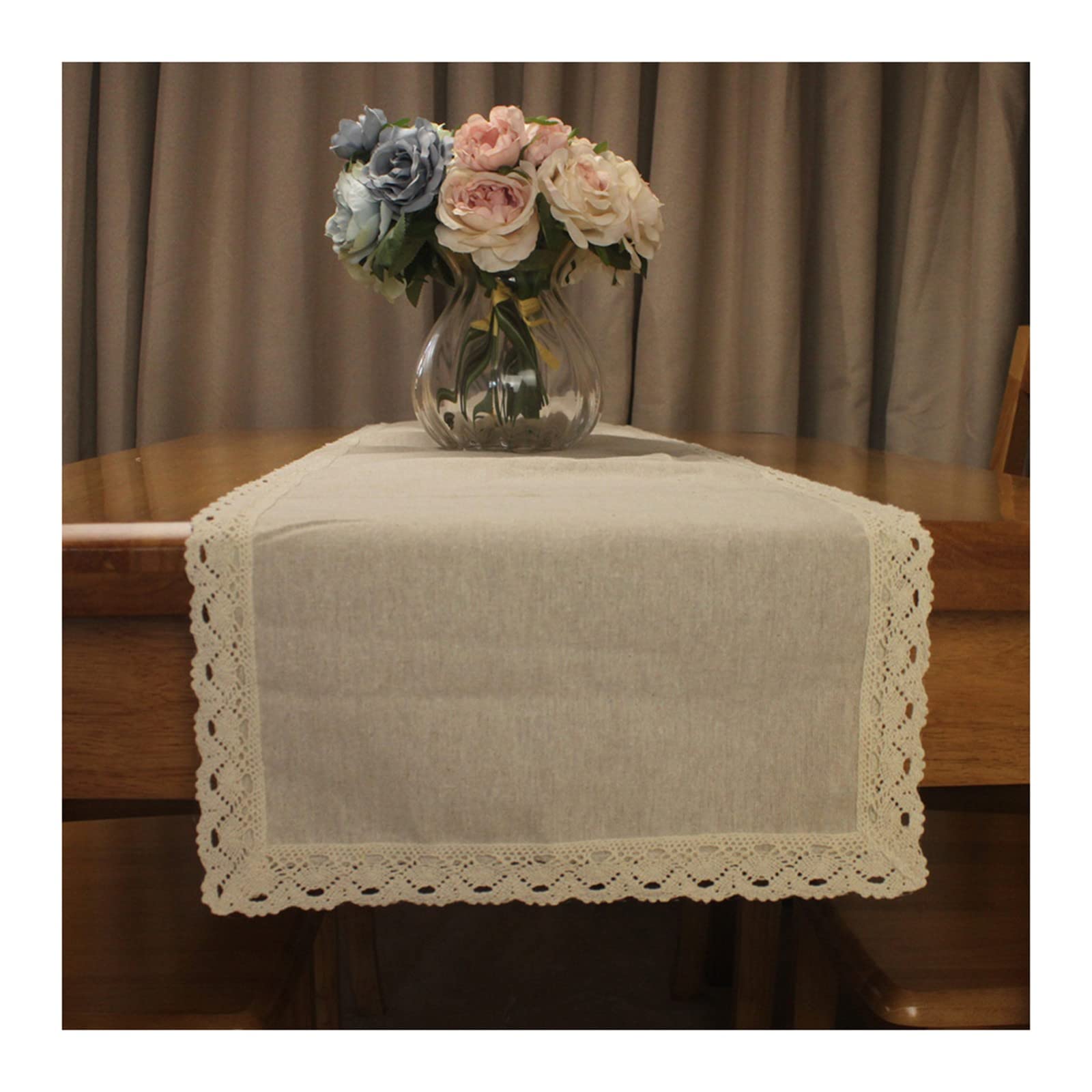 Runner da tavola vintage, colore beige, in cotone e lino, runner da tavola per matrimoni, feste, fatto a mano, runner da tavola in pizzo, biancheria per la casa, tovaglia extra lunga velata