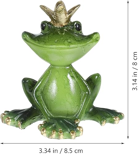 Miniatura 2 de Adornos de rana príncipe corona, estatuas de rana de resina verde, mascota coleccionable de animales, manualidades de animales para el hogar,
