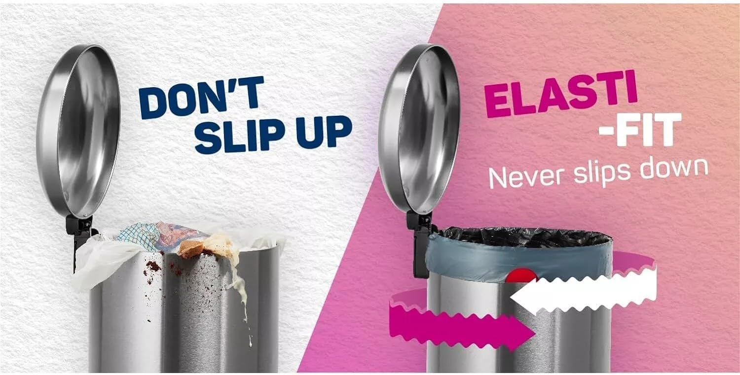 Elasti-Fit Bin Liners with Drawstring Handles 30L - Leak-Proof Bin Bag with Elastic Fastening for a Secure Fit (3 Rolls, 36 Bags)…