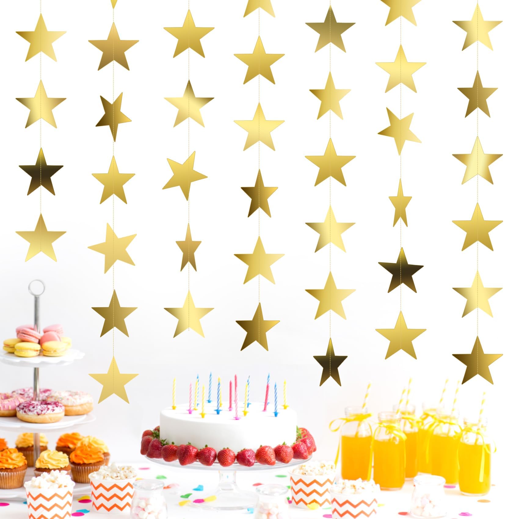 5Pcs 66 Feet Reflective Star Paper Garland,Gold Glitter Paper Star Garland, Jin/5pcs, jin/5pcs