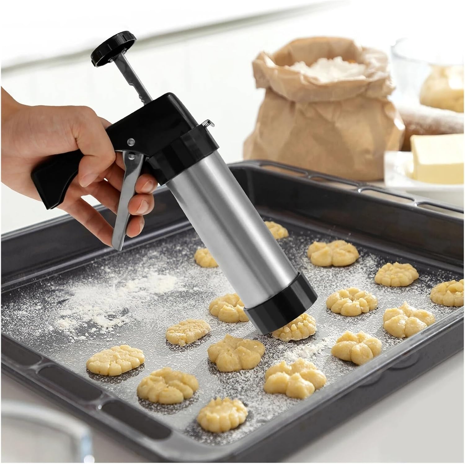 Fit for Stainless Steel Cookie Press Gun Kit - Manual Churros Maker & DIY Pastry Syringe Extruder with Nozzles for Cream and Biscuit Making(Style 3)