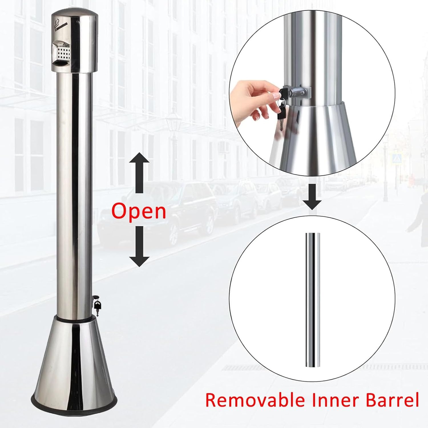 Cigarette butt collector,Stainless Steel Standing Ashtray - Outdoor Commercial Cigarette Butt Receptacle, Durable Trash Bin for Bars, Restaurants, Smoking Areas - Easy Disposal Solution