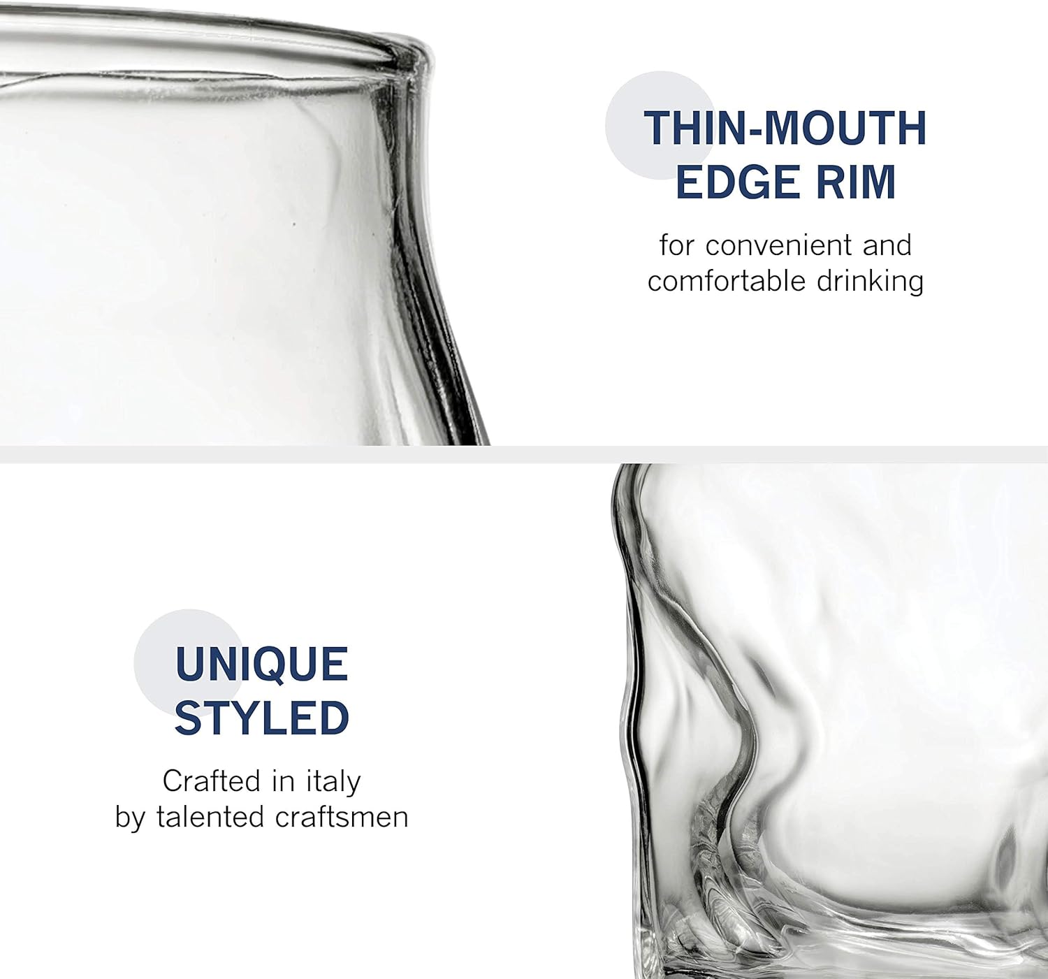 Bormioli Rocco Sorgente DOF Glasses - Set of 4, Designed by Ross Lovegrove - 14.25 Oz. Sculpted Tumblers, Natural Motion-Inspired Form, Ideal for Cocktails & Spirits, Made in Italy, Dishwasher Safe
