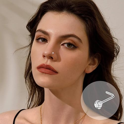 Miniatura 4 de ONESING - Aretes rectos para la nariz para mujer, calibre18-20, joyería de acero quirúrgico inoxidable, hipoalergénico, estrella de la luna