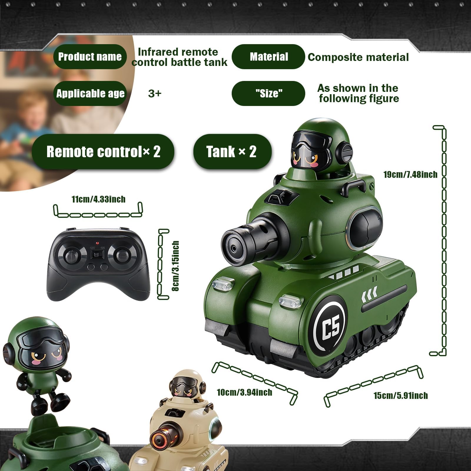 2 Piezas Control Remoto Combate Auto,2,4 GHz RC Batalla Vehículo -Citerna,360° Rotación Control Remoto Deriva Juguete,Catapulta Muñeca Tanks für 6+ Jahre Niños/Niñas (versión básica)