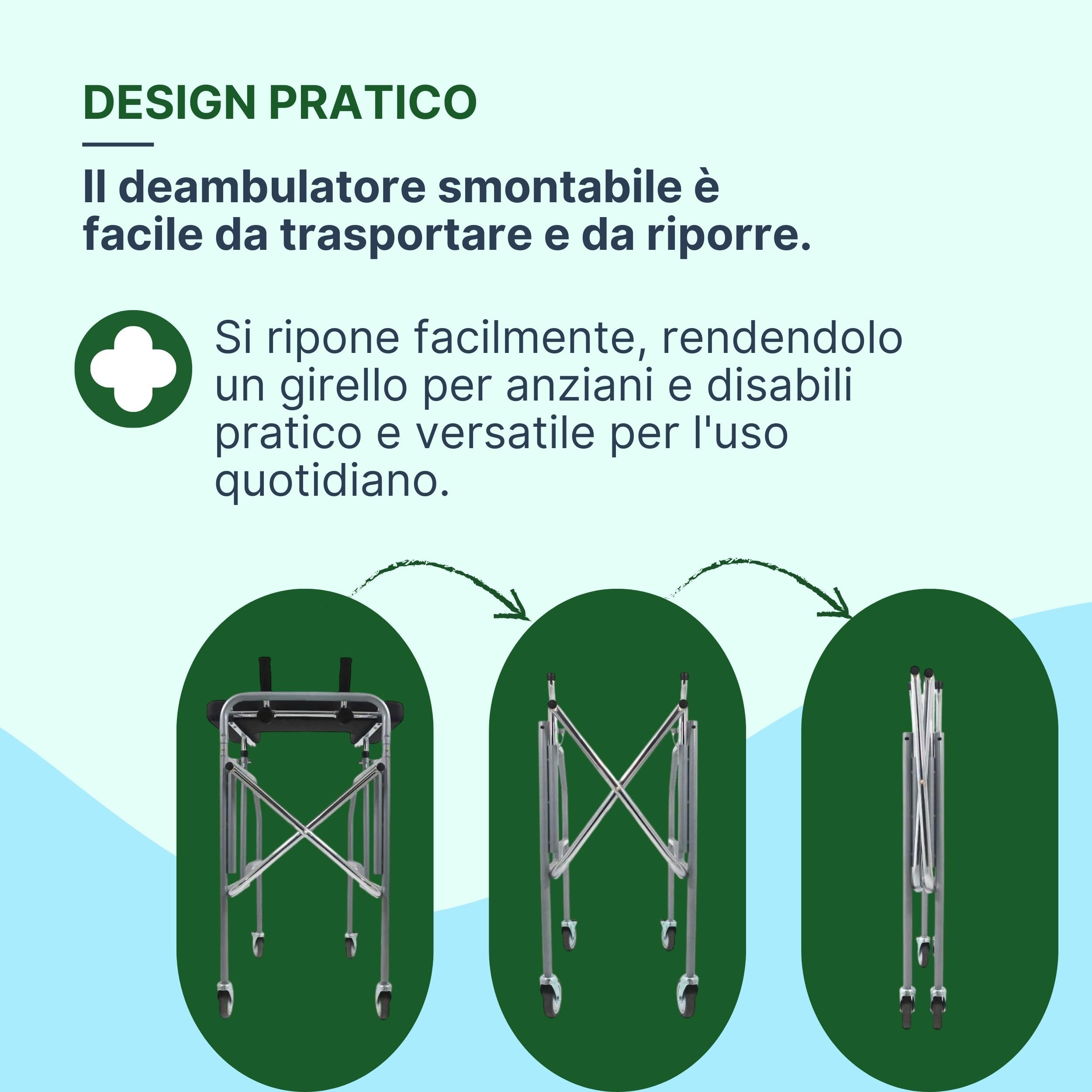 Deambulatore con Seduta con Tavolino e Maniglie Regolabili - Girello per Anziani e Disabili Smontabile da Interno o Esterno - Deambulatore per Anziani 4 Ruote